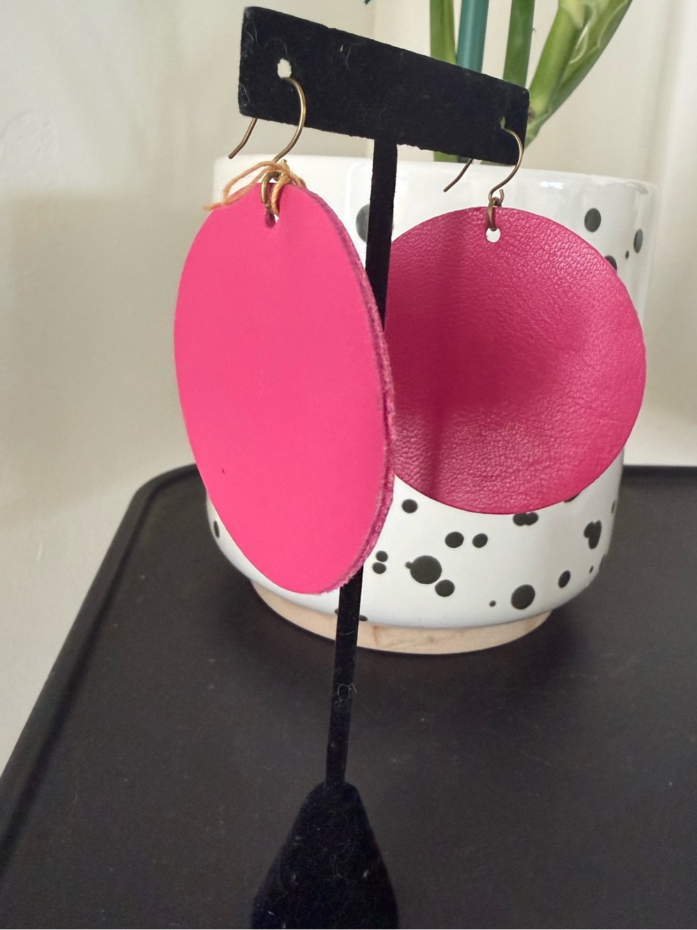 Handcrafted Hot Pink Leather Disc Earrings